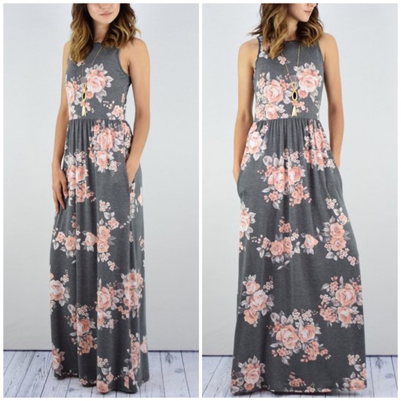Eloges Dresses & Skirts - New Egs By Eloges Gray & Pink Floral Maxi Dress